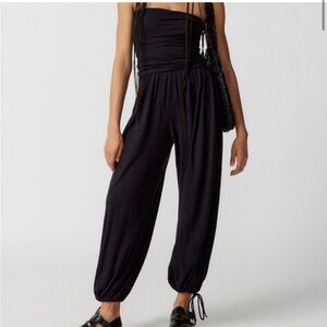uo out from under iris ruched strapless jumpsuit